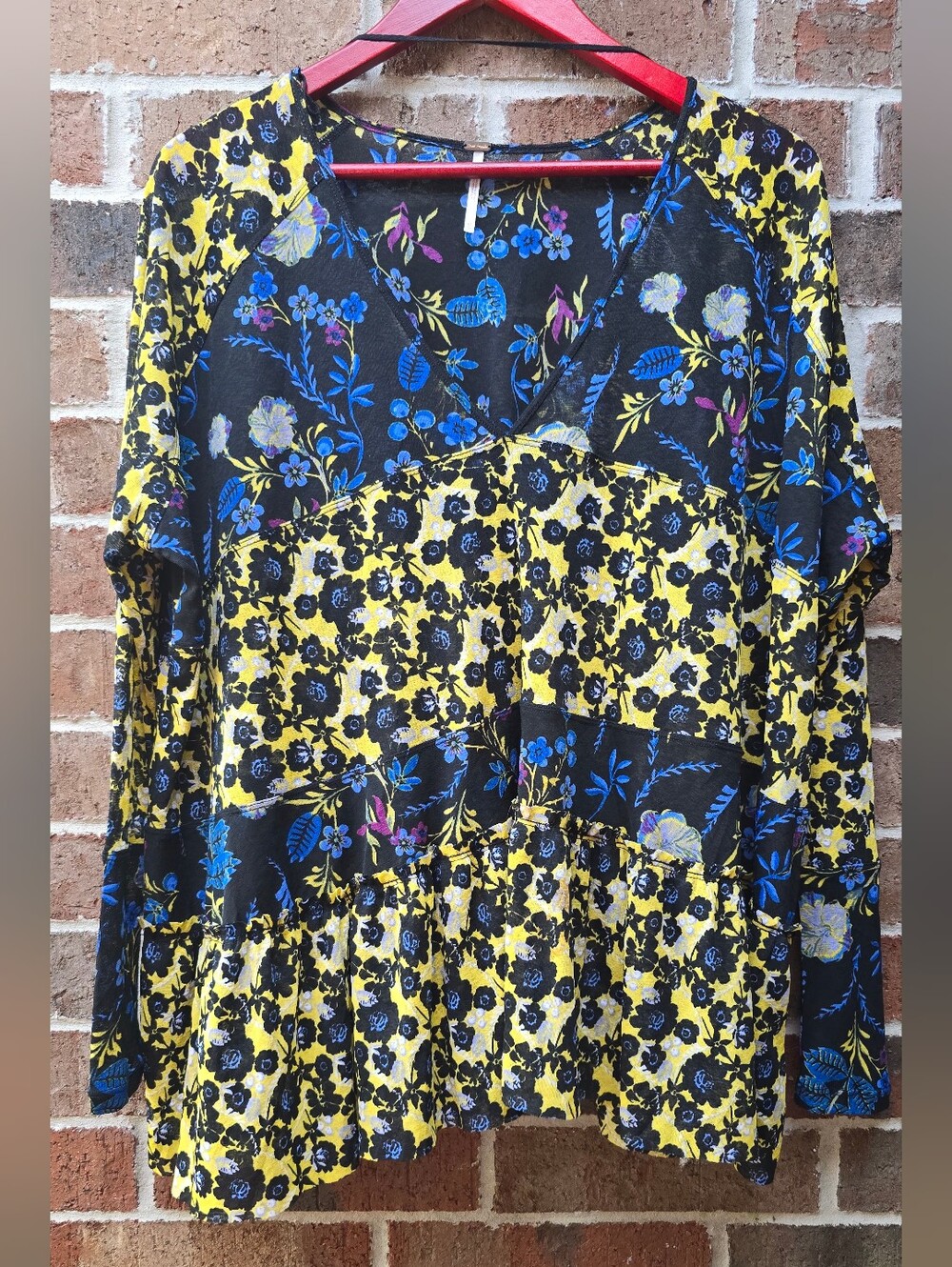 Free People Mixed Floral Print Peplum Tunic Blouse Size XS